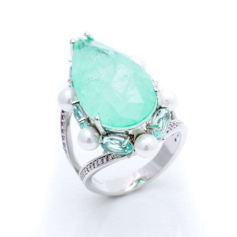 ANEL OVAL TURMALINA FUSION COM ZIRCONIA BRANCA