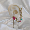 BRINCO EAR CHAIN COM QUARTZO ROZA E CRISTAIS