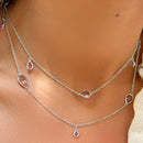 COLAR LONGO CRISTAIS DOZE GOTAS 80CM RÓDIO BRANCO