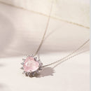 COLAR CORAÇÃO BORDADO CRAVEJADO QUARTZO ROSA PRATA 925