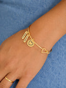 BRACELETE CORAÇÃO COM 3 PINGENTES PERSONALIZÁVEIS